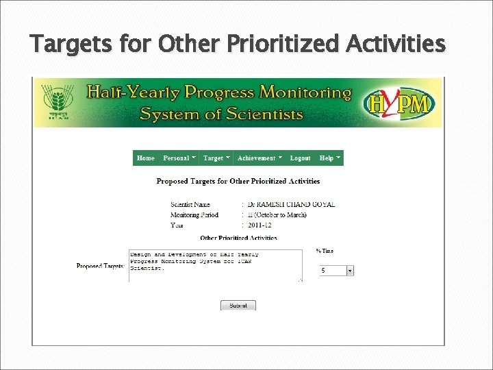 Targets for Other Prioritized Activities 