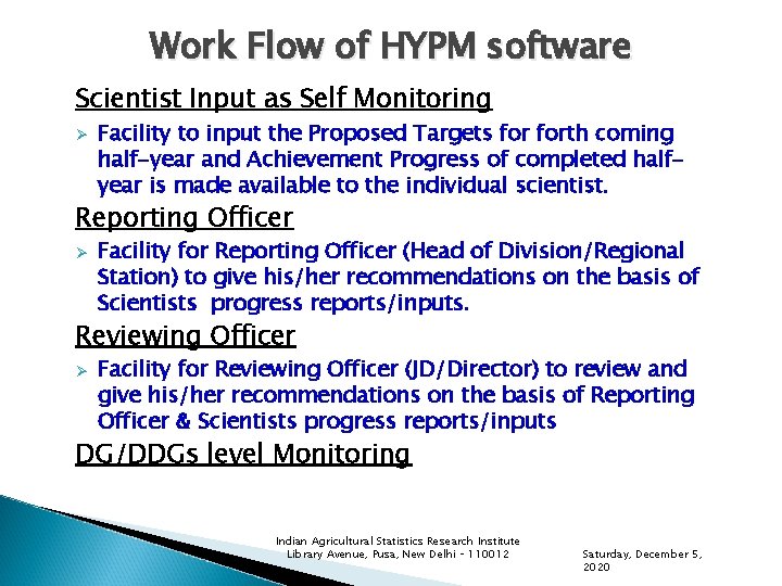 Work Flow of HYPM software Scientist Input as Self Monitoring Ø Facility to input