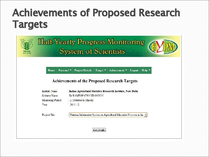 Achievements of Proposed Research Targets 