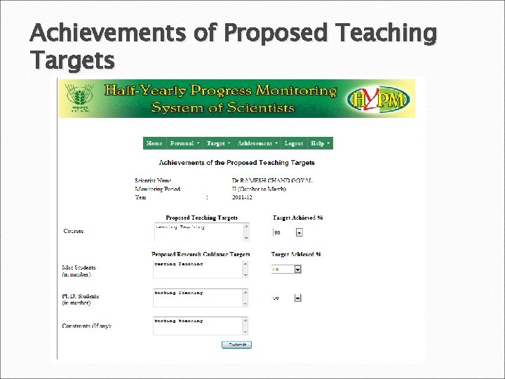 Achievements of Proposed Teaching Targets 