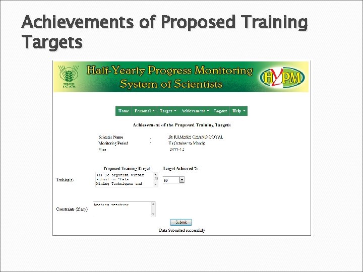 Achievements of Proposed Training Targets 