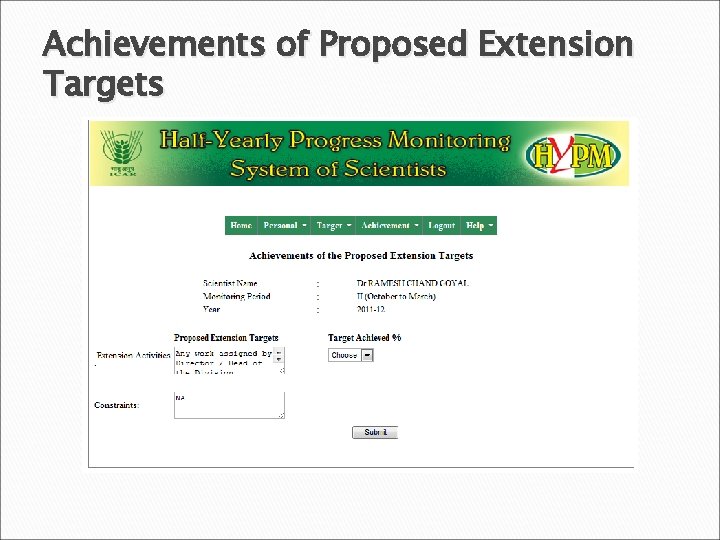 Achievements of Proposed Extension Targets 