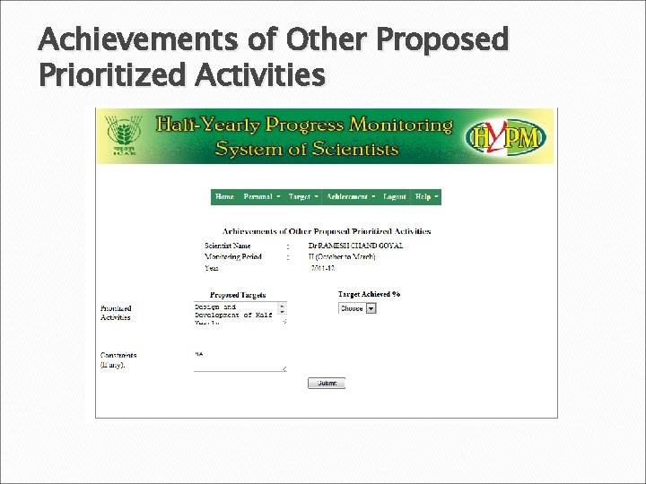 Achievements of Other Proposed Prioritized Activities 