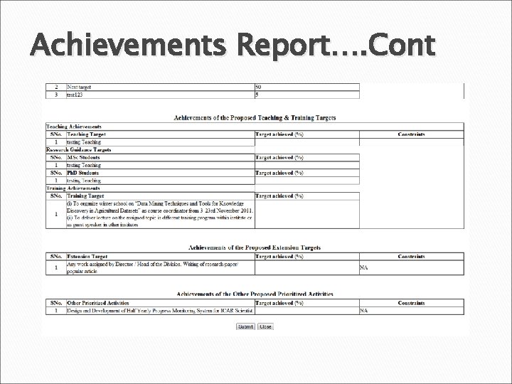 Achievements Report…. Cont 