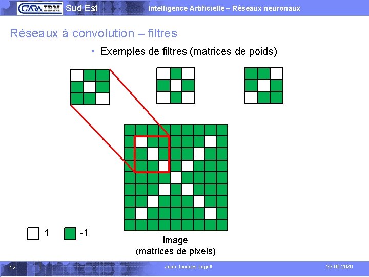  Sud Est Intelligence Artificielle – Réseaux neuronaux Réseaux à convolution – filtres •