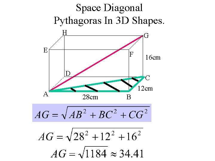 Space Diagonal Pythagoras In 3 D Shapes. H G E F D A 16