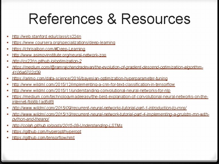 References & Resources § § § § http: //web. stanford. edu/class/cs 224 n https: