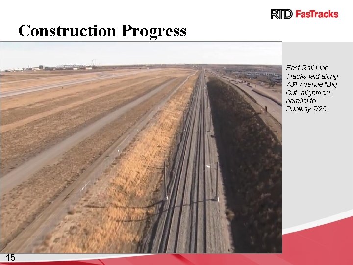 Construction Progress East Rail Line: Tracks laid along 78 th Avenue “Big Cut” alignment