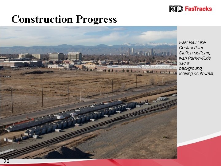 Construction Progress East Rail Line: Central Park Station platform, with Park-n-Ride site in background,