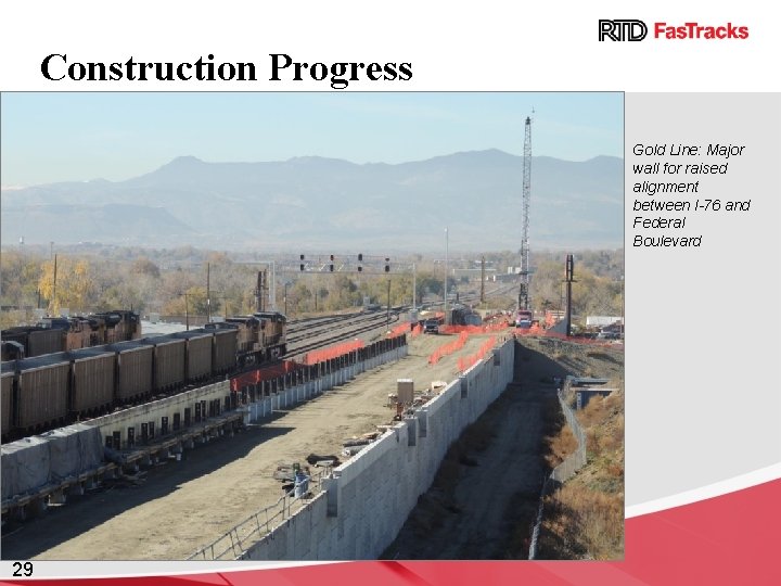 Construction Progress Gold Line: Major wall for raised alignment between I-76 and Federal Boulevard