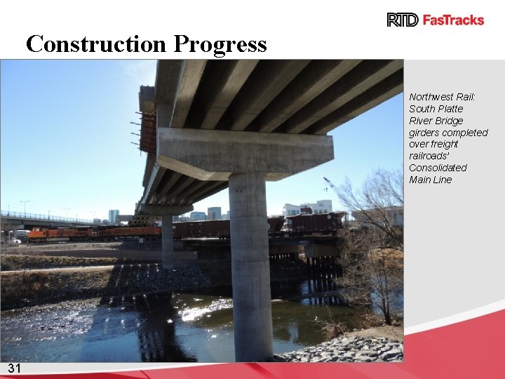 Construction Progress Northwest Rail: South Platte River Bridge girders completed over freight railroads’ Consolidated