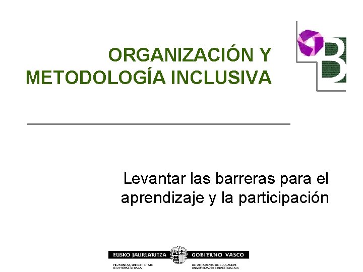 ORGANIZACIÓN Y METODOLOGÍA INCLUSIVA Levantar las barreras para el aprendizaje y la participación 