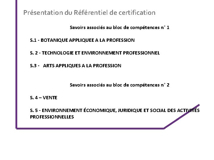 Présentation du Référentiel de certification Savoirs associés au bloc de compétences n° 1 S.
