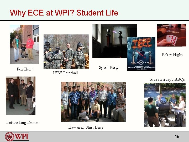 Why ECE at WPI? Student Life Poker Night Fox Hunt Spark Party IEEE Paintball