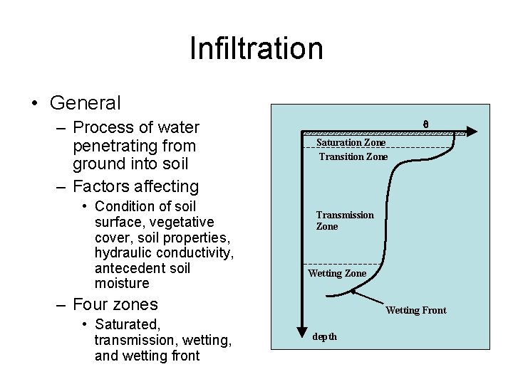 Infiltration • General – Process of water penetrating from ground into soil – Factors