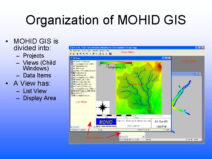 Organization of MOHID GIS • MOHID GIS is divided into: – Projects – Views