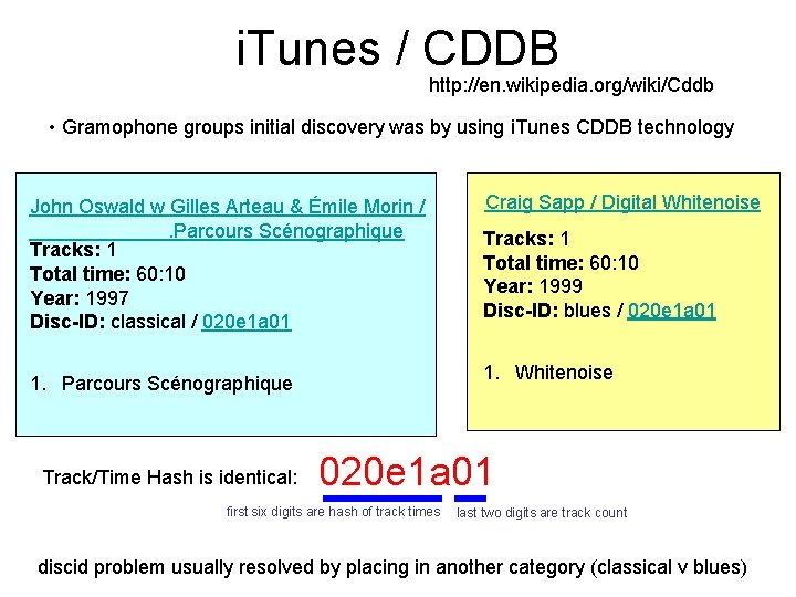 i. Tunes / CDDB http: //en. wikipedia. org/wiki/Cddb • Gramophone groups initial discovery was i. Tunes / CDDB http: //en. wikipedia. org/wiki/Cddb • Gramophone groups initial discovery was