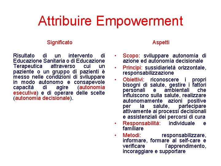 Attribuire Empowerment Significato Risultato di un intervento di Educazione Sanitaria o di Educazione Terapeutica Attribuire Empowerment Significato Risultato di un intervento di Educazione Sanitaria o di Educazione Terapeutica