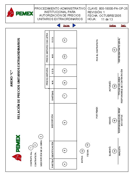 1 2 12 15 ____________ RESPONSABLE DEL ÁREA DE COSTOS POR PEMEX 14 ____________