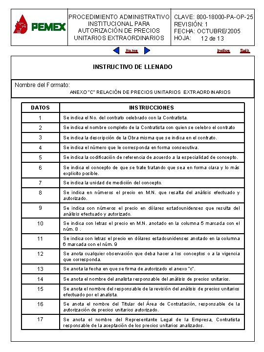 PROCEDIMIENTO ADMINISTRATIVO INSTITUCIONAL PARA AUTORIZACIÓN DE PRECIOS UNITARIOS EXTRAORDINARIOS CLAVE: 800 -18000 -PA-OP-25 REVISIÓN: