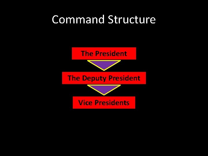 Command Structure The President The Deputy President Vice Presidents 