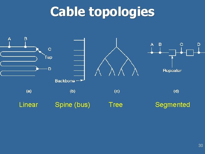 Cable topologies Linear Spine (bus) Tree Segmented 30 