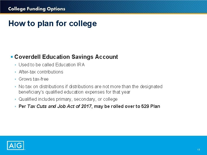 How to plan for college § Coverdell Education Savings Account § Used to be