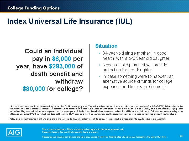 Index Universal Life Insurance (IUL) Could an individual pay in $6, 000 per year,