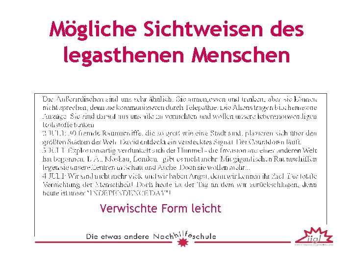 Mögliche Sichtweisen des legasthenen Menschen Verwischte Form leicht 
