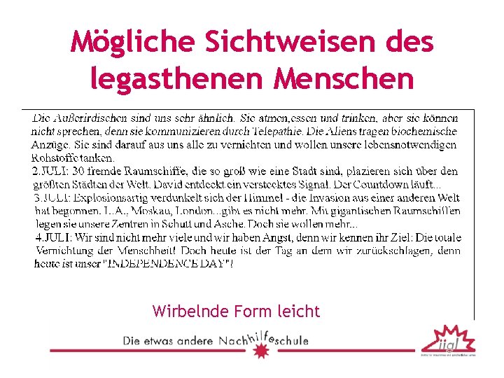 Mögliche Sichtweisen des legasthenen Menschen Wirbelnde Form leicht 