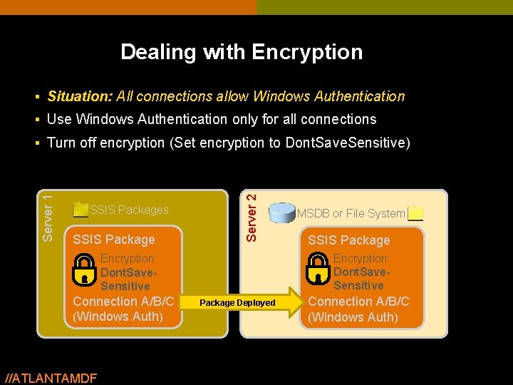 Dealing with Encryption § Situation: All connections allow Windows Authentication § Use Windows Authentication Dealing with Encryption § Situation: All connections allow Windows Authentication § Use Windows Authentication