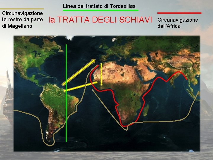 Linea del trattato di Tordesillas Circunavigazione terrestre da parte di Magellano la TRATTA DEGLI
