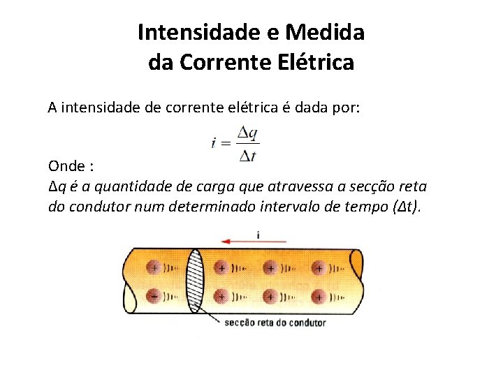 Intensidade e Medida da Corrente Elétrica A intensidade de corrente elétrica é dada por:
