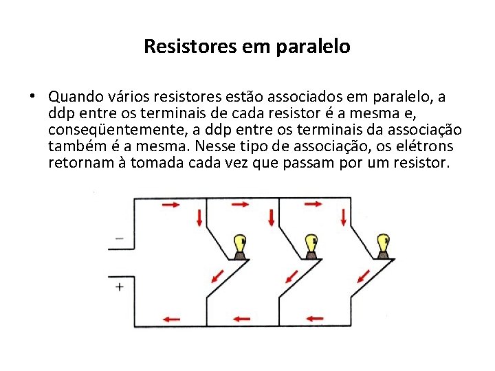 Resistores em paralelo • Quando vários resistores estão associados em paralelo, a ddp entre