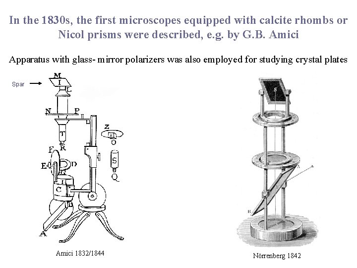 In the 1830 s, the first microscopes equipped with calcite rhombs or Nicol prisms