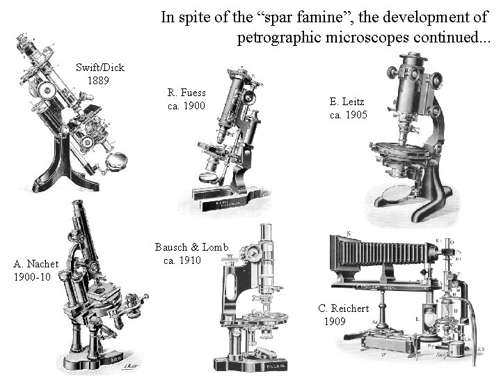 In spite of the “spar famine”, the development of petrographic microscopes continued. . .