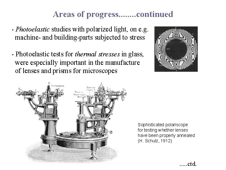 Areas of progress. . . . continued - Photoelastic studies with polarized light, on