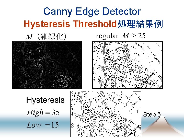 Canny Edge Detector Hysteresis Threshold処理結果例 Step 5 