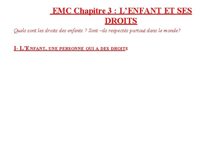  EMC Chapitre 3 : L’ENFANT ET SES DROITS Quels sont les droits des