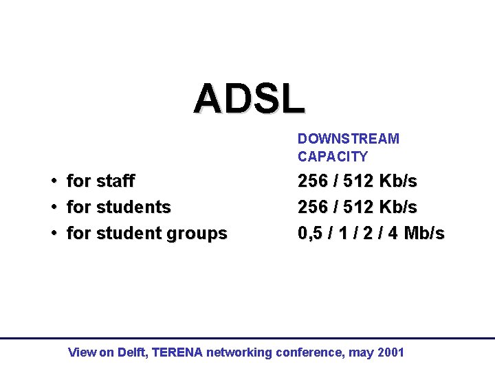ADSL DOWNSTREAM CAPACITY • • • for staff for students for student groups 256