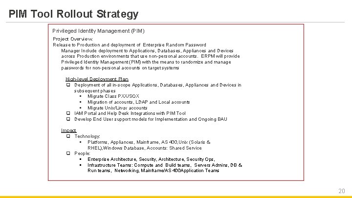 PIM Tool Rollout Strategy Privileged Identity Management (PIM) Project Overview: Release to Production and