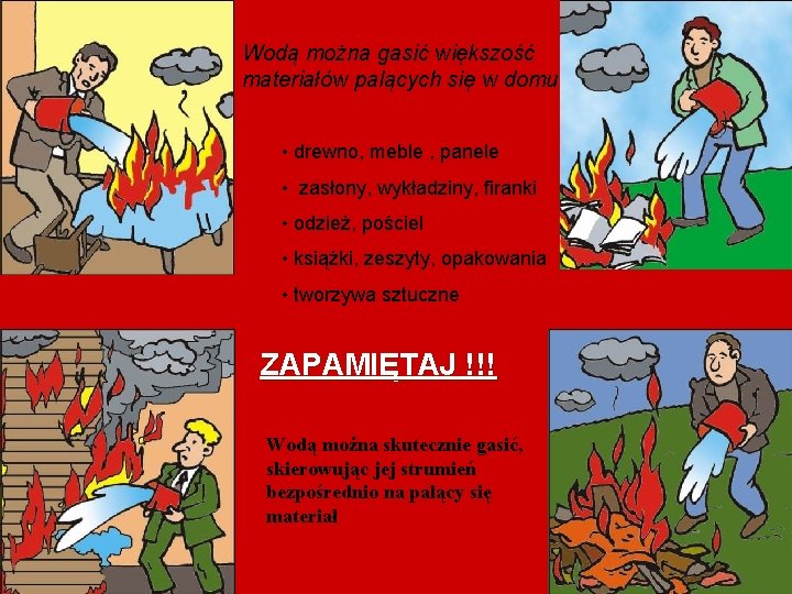 Wodą można gasić większość materiałów palących się w domu • drewno, meble , panele Wodą można gasić większość materiałów palących się w domu • drewno, meble , panele