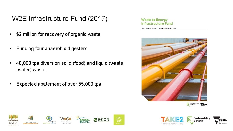 W 2 E Infrastructure Fund (2017) • $2 million for recovery of organic waste