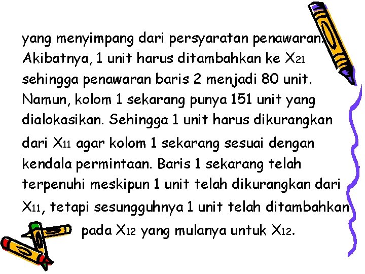 yang menyimpang dari persyaratan penawaran. Akibatnya, 1 unit harus ditambahkan ke X 21 sehingga