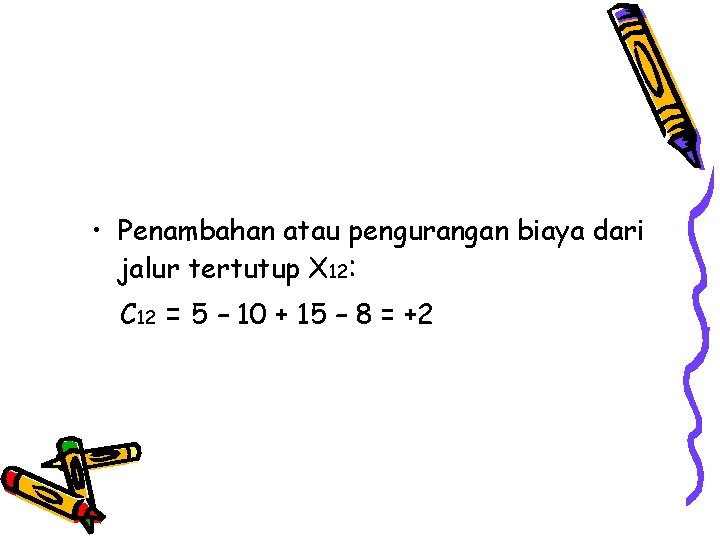  • Penambahan atau pengurangan biaya dari jalur tertutup X 12: C 12 =