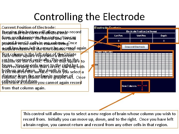 Controlling the Electrode Current Position of Electrode: Pressing this button allow you to record