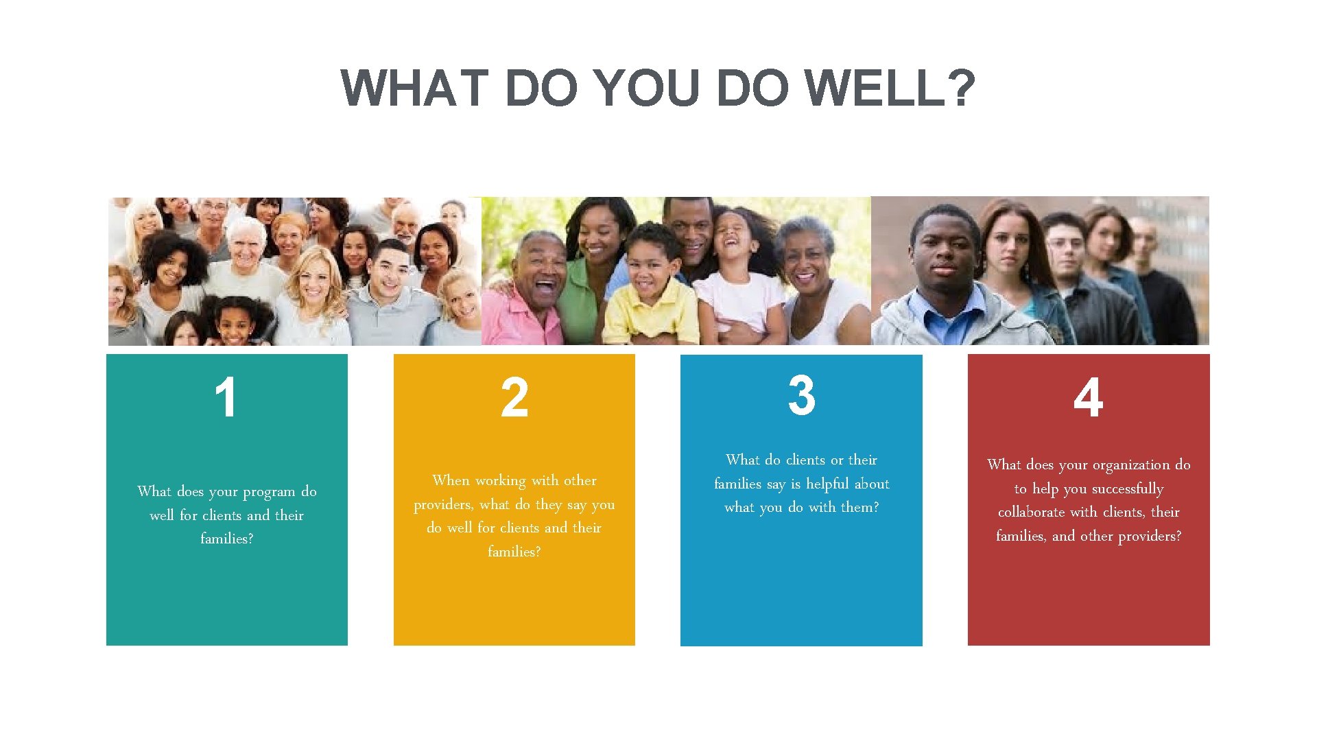 WHAT DO YOU DO WELL? 1 What does your program do well for clients