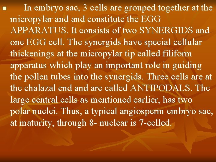 n In embryo sac, 3 cells are grouped together at the micropylar and constitute