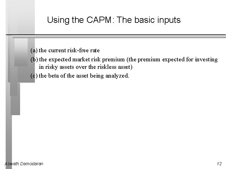 Using the CAPM: The basic inputs (a) the current risk-free rate (b) the expected
