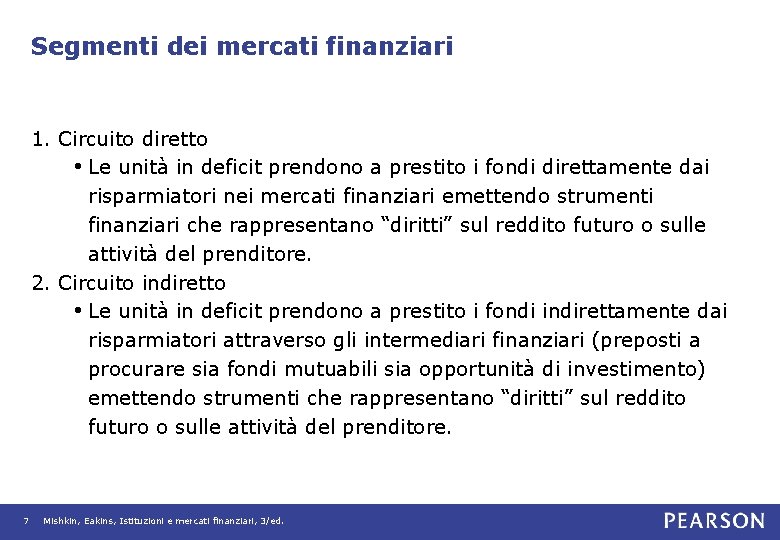 Segmenti dei mercati finanziari 1. Circuito diretto • Le unità in deficit prendono a